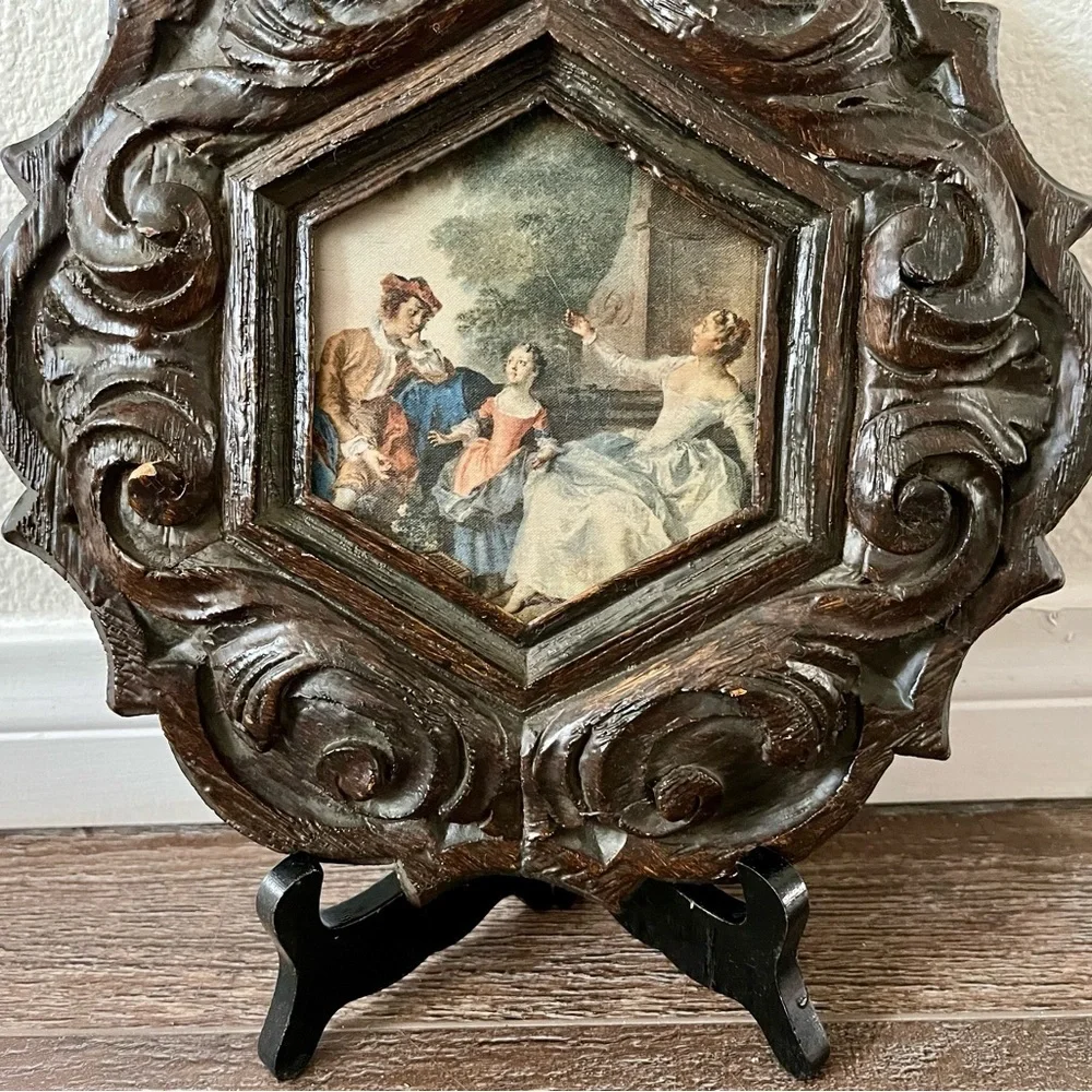 Vintage Ornate Brown Framed Art Piece 9/9 inch